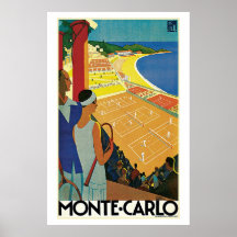 Annonce vintage de voyage de tennis de Monte Carlo Affiche