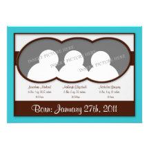 Annonces bleues cyan de naissance de triplets de B Invitations Personnalisables