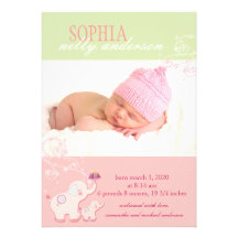 Annonces de naissance de photo de bébé d'éléphants carton d'invitation