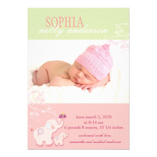 Annonces de naissance de photo de bébé d'éléphants carton d'invitation
