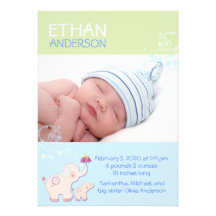 Annonces de naissance de photo de bébé d'éléphants invitation personnalisable