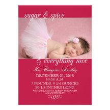 Annonces de naissance de photo de sucre et d'épice invitations