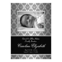 Annonces noires de naissance de bébé de damassé invitations personnalisées