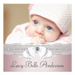 Annonces roses et grises élégantes de naissance invitations personnalisées