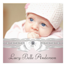 Annonces roses et grises élégantes de naissance invitations personnalisées