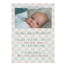 Annonces roses et vertes de naissance de bébé de g cartons d'invitation personnalisés