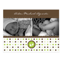 annoucement brun chocolat et vert de naissance cartes postales