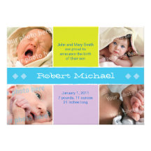 announcment bleu de naissance de 4 images invitations personnalisées