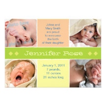 announcment jaune de naissance de 4 images carton d'invitation