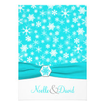 Aqua, blanc, faire-part de mariage gris de flocons