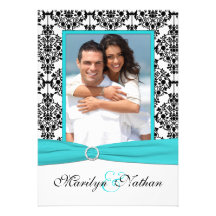 Aqua, blanc, invitation noir de mariage de photo d