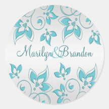 Aqua et argent 1,5" floral autocollant