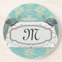 aqua et beau motif sage de damassé de paon dessous de verres