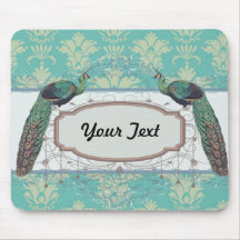 aqua et beau motif sage de damassé de paon tapis de souris