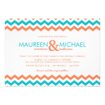 Aqua et faire-part de mariage de corail de zigzag 