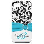 Aqua IMPRIMÉ de RUBAN, noir, damassé florale blanc Étui iPhone 5