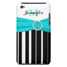 Aqua, noir, caisse rayée blanche de contact d'iPod Étui Barely There iPod