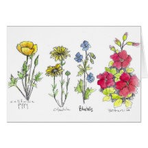 Aquarelle botanique de dessin d'encre de fleur sau cartes de vœux