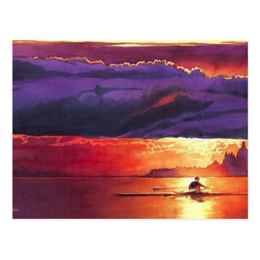 Aquarelle de paysage marin "emballant Sun" Carte Postale