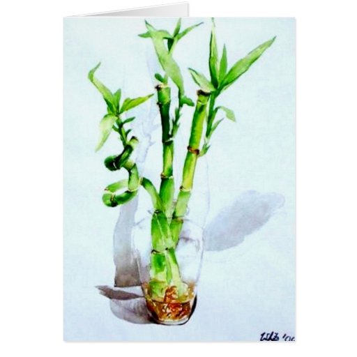 Aquarelle en bambou chanceuse cartes de vœux