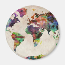 Aquarelle urbaine de carte du monde aimants