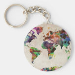 Aquarelle urbaine de carte du monde porte-clé