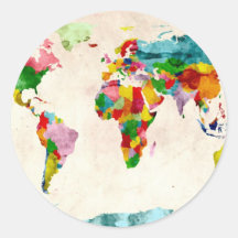 Aquarelles de carte du monde autocollant