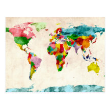 Aquarelles de carte du monde cartes postales