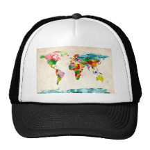 Aquarelles de carte du monde casquettes de camionneur