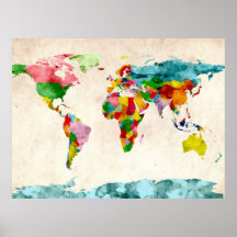 Aquarelles de carte du monde posters