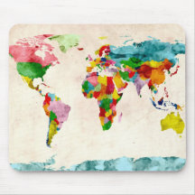 Aquarelles de carte du monde tapis de souris