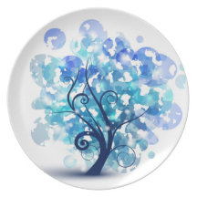 Arbre bleu assiette