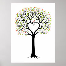 Arbre d'amour avec des branches, des oiseaux et de affiches