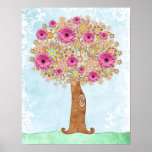 Arbre de fleurs et affiche florale bleue