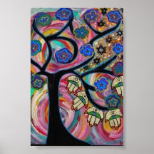 Arbre de Judaica Hamsa d'affiche de coucher du sol