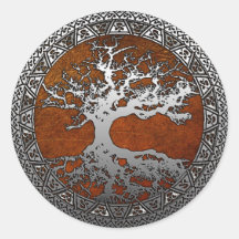 Arbre de la vie argenté adhésif rond