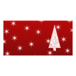 Arbre de Noël blanc avec des étoiles sur le rouge Carte Avec Photo