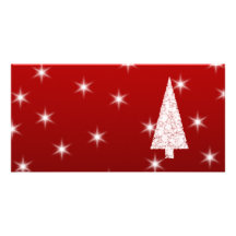 Arbre de Noël blanc avec des étoiles sur le rouge Carte Avec Photo