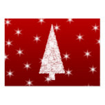 Arbre de Noël blanc avec des étoiles sur le rouge Modèle De Carte De Visite