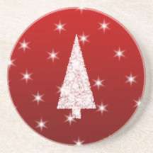 Arbre de Noël blanc avec des étoiles sur le rouge Dessous De Verre