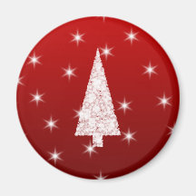 Arbre de Noël blanc avec des étoiles sur le rouge Magnets Pour Réfrigérateur