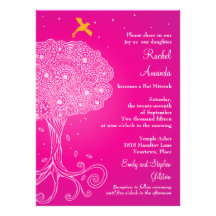 Arbre fleuri de bat mitzvah de rose de la vie faire-parts