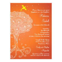 Arbre fleuri de bat mitzvah d'orange de la vie invitation