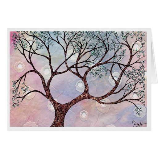 Arbre sur le vélin avec l'arrière - plan d'aquarel cartes