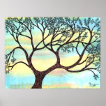 Arbre sur le vélin avec l'arrière - plan d'aquarel posters