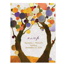 Arbres d'amour d'art déco de chute épousant RSVP ( Carte Postale