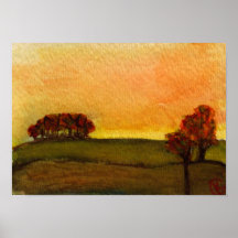 Arbres d'automne au coucher du soleil poster