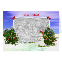 Arbres de bonhomme de neige et de Noël (cadre de p Carte De Vœux