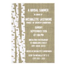 Arbres de bouleau et douche nuptiale de toile de j invitations personnalisées