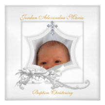 Arc blanc de croix de photo d'étoile de baptême de invitations personnalisables